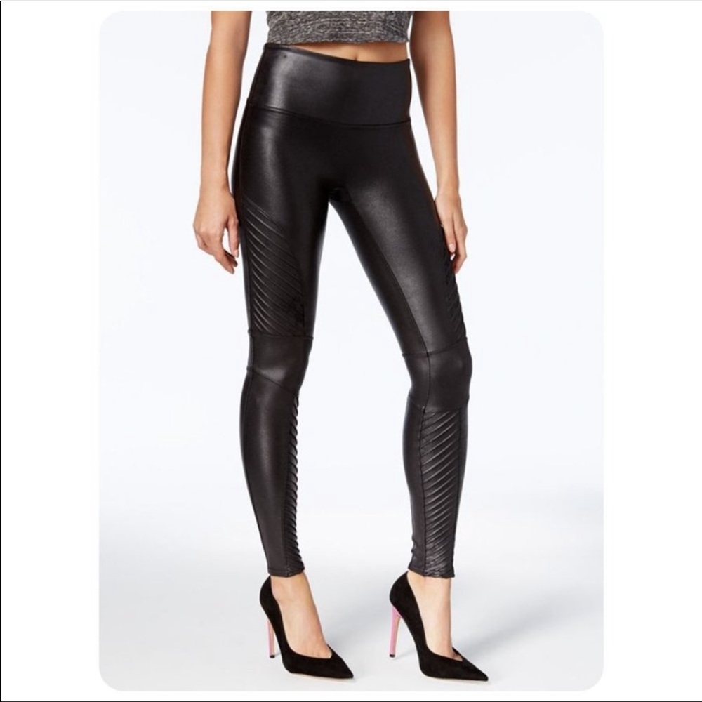 Spanx Faux Leather Moto Tummy Control Black Leggings M